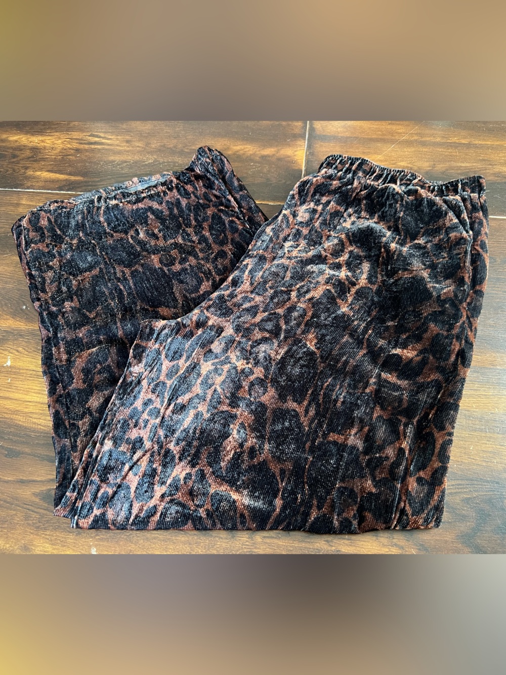 Johnny Was LEOPARD CORDUROY VELVET WIDE LEG PANT Women’s XL Pull On Silk Blend